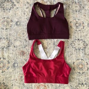 2 Fabletics Hot Pink Sports Bra Metallic Silver Straps Athletic Gym Wear Yoga S